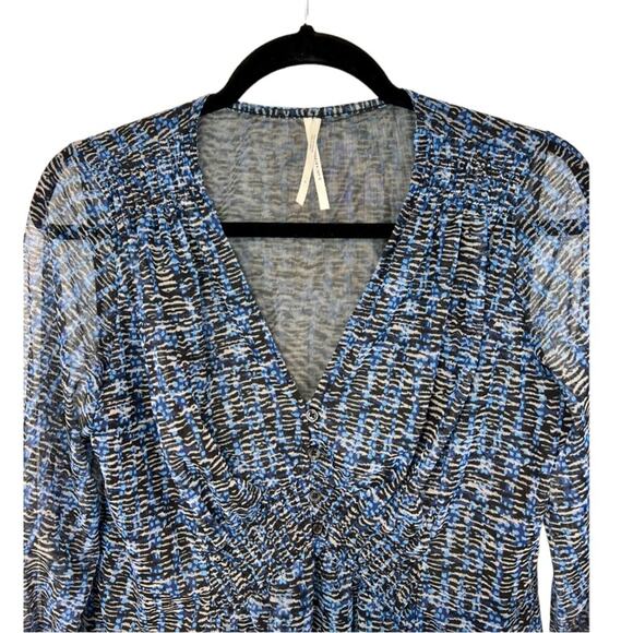 Anthropologie Gretchen Smocked Sheer top blouse Vneck - Picture 6 of 15